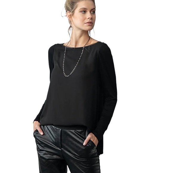 Lola & Sophie Tops - Lola & Sophie Faux Leather Piping Boat Neck Top